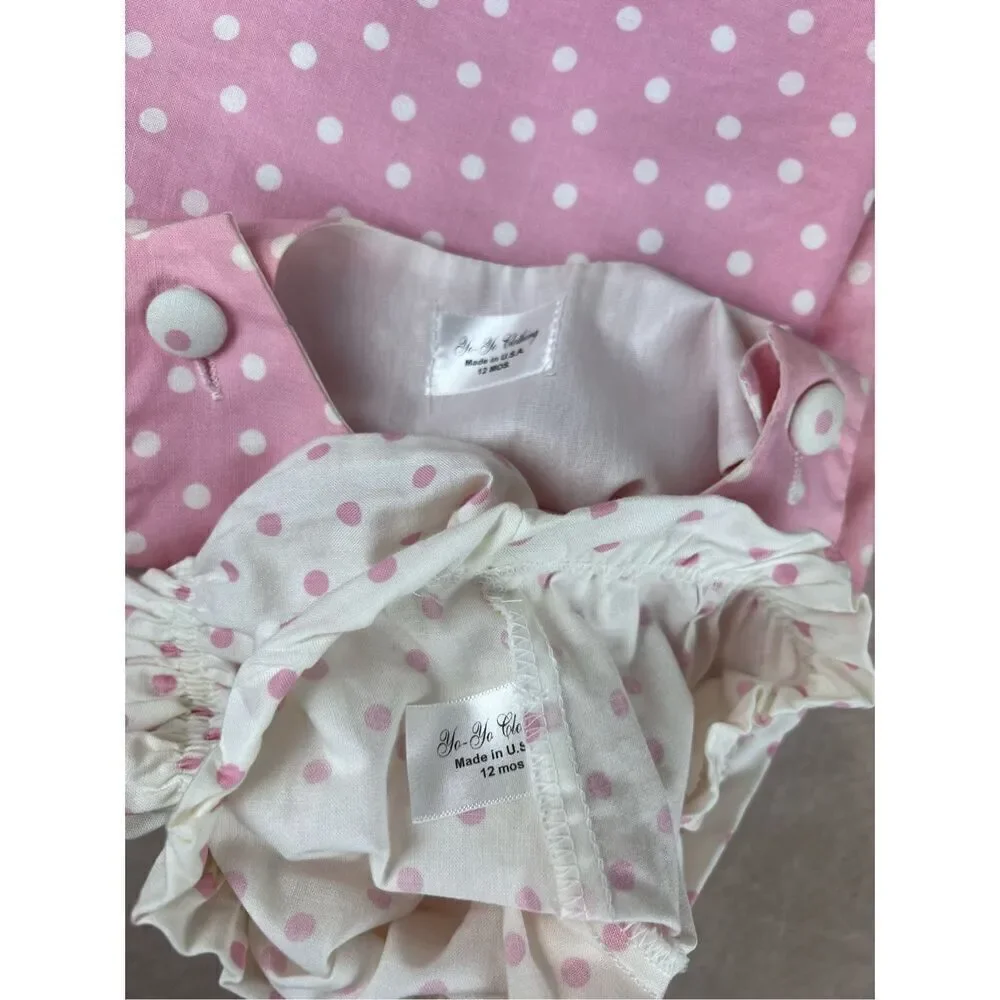 Vintage 90s Girls Pink Polkadot Outfit Set 12 Months